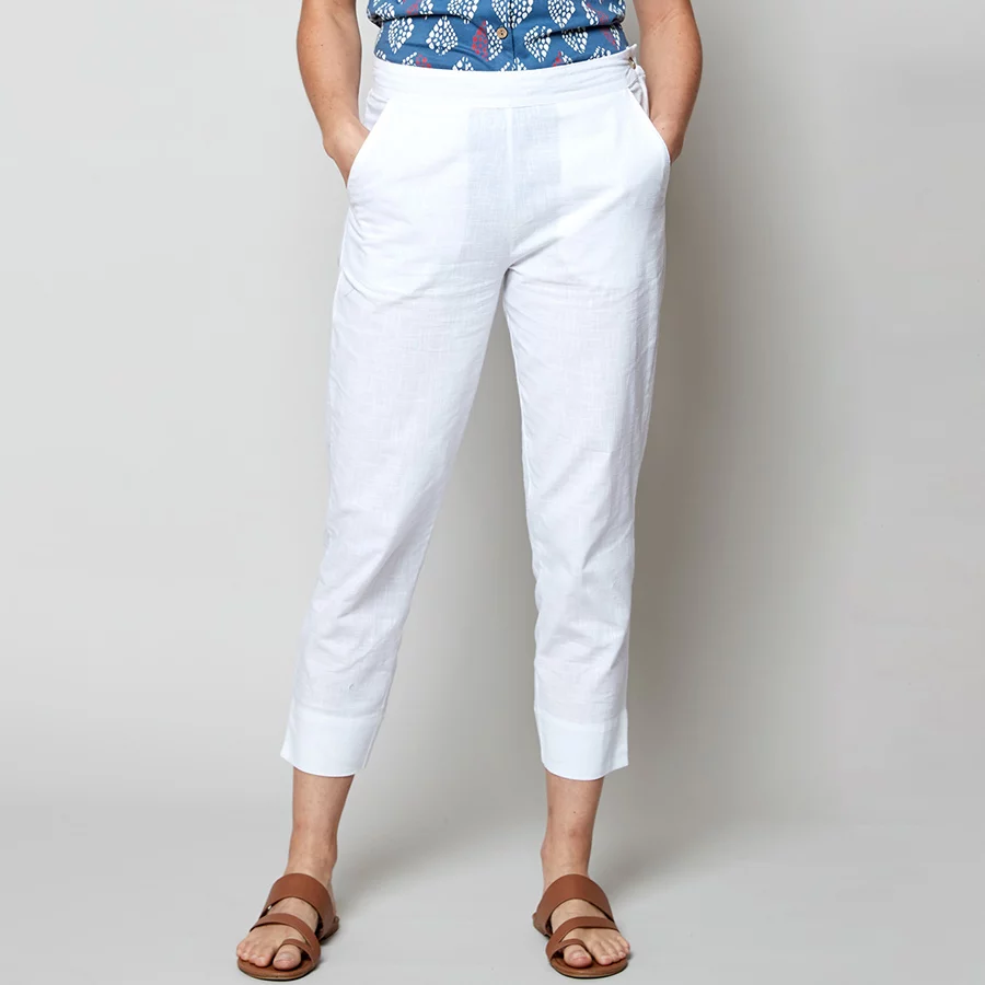 White Cotton Cropped Trousers Plus Size Ladies Clothing from Tempted Ireland