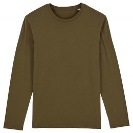 Organic Cotton Round Neck Long Sleeve T-Shirt - Khaki