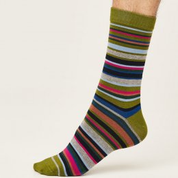 Thought Olive Green Multistripe Bamboo Socks - UK7-11