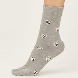 Thought Mid Grey Marle Leopard Heart Bamboo Socks - UK4-7