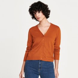 Thought Posie Organic Cotton V-Neck Cardigan - Harvest Orange