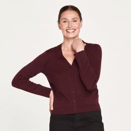Thought Posie Organic Cotton V-Neck Cardigan - Aubergine Red