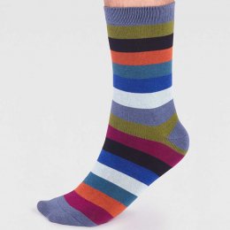 Thought Jase Bamboo Stripe Socks - Blue Cmoke - UK7-11