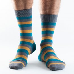Doris & Dude Mustard & Teal Striped Socks - UK7-11