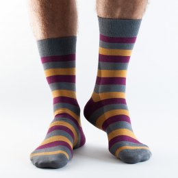 Doris & Dude Mustard & Maroon Striped Socks - UK7-11