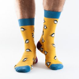 Doris & Dude Mustard Penguin Socks - UK7-11