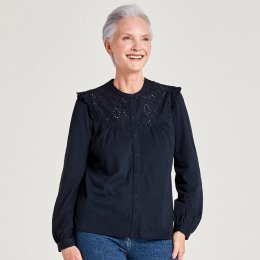 Thought Organic Cotton Pretty Broderie Blouse - Navy